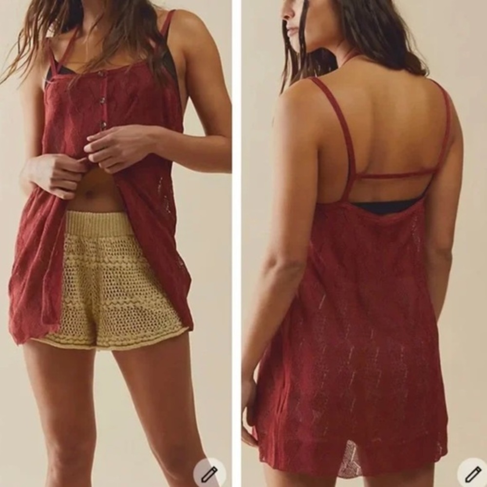 NWOT Free People semi sheer burnt red tunic top XS